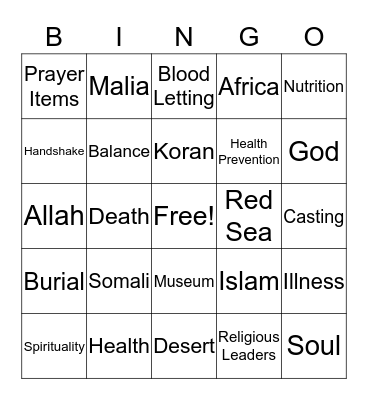 Somali Culture Bingo Card