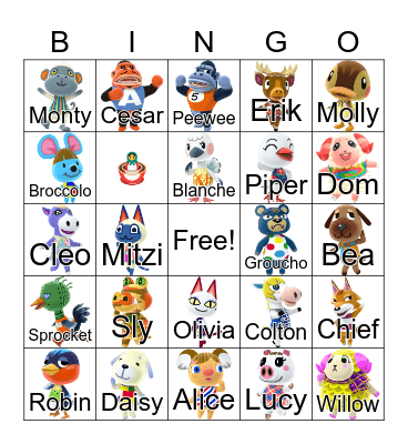 Animal Crossing Bingo Card