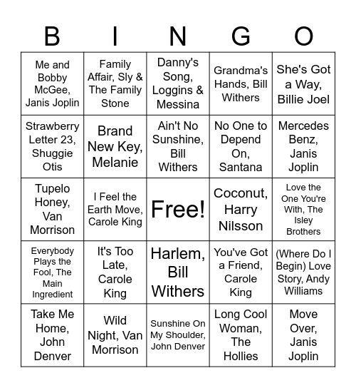 Ann's Birthday Music Bingo Card