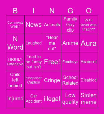 nstuhgram beango Bingo Card