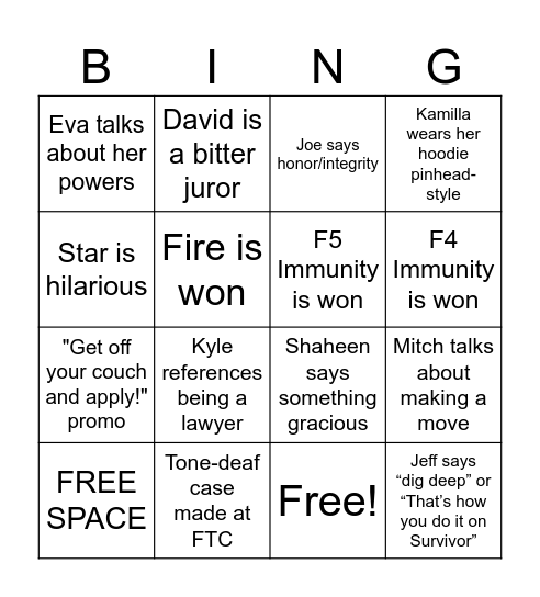 Survivor 48 Bingo Card