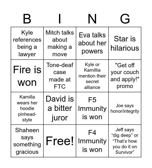 Survivor 48 Bingo Card