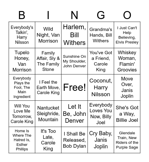 Ann's Birthday Music Bingo Card