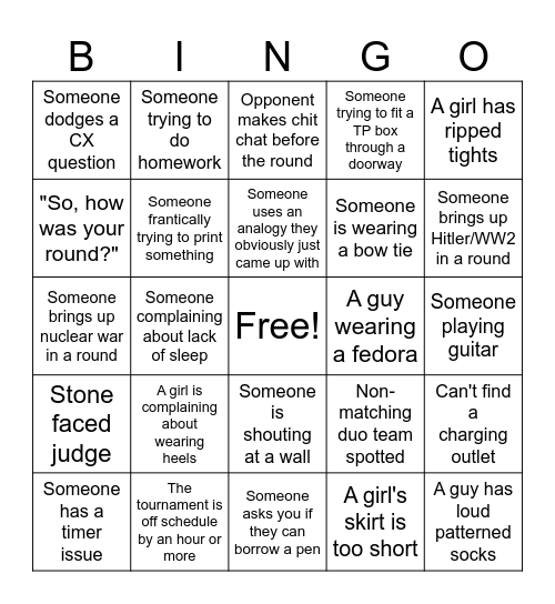 Debate Bingo Card