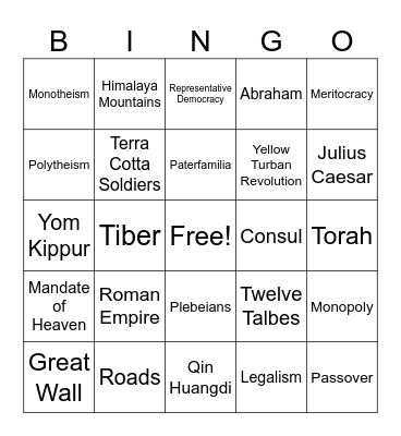 Unit 4 Terms Review Bingo Card