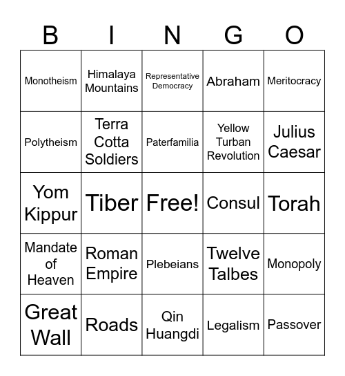 Unit 4 Terms Review Bingo Card