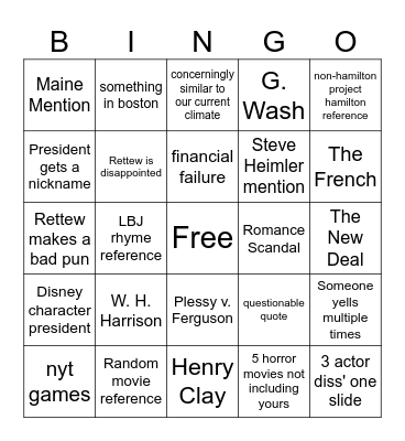 APUSH Bingo Card