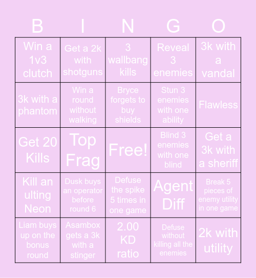 Valorant Bingo Card