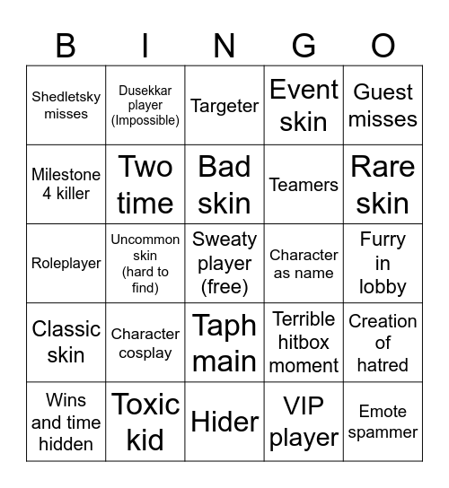 Forsaken Bingo Card
