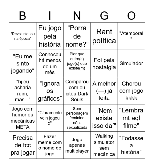 Bingo dos Jogos Bingo Card
