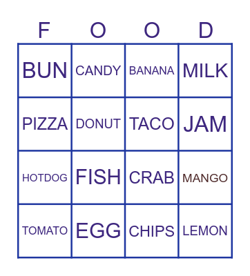 FOOD BINGO SHORT VOWELS Bingo Card