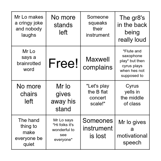 Band Bingo Card