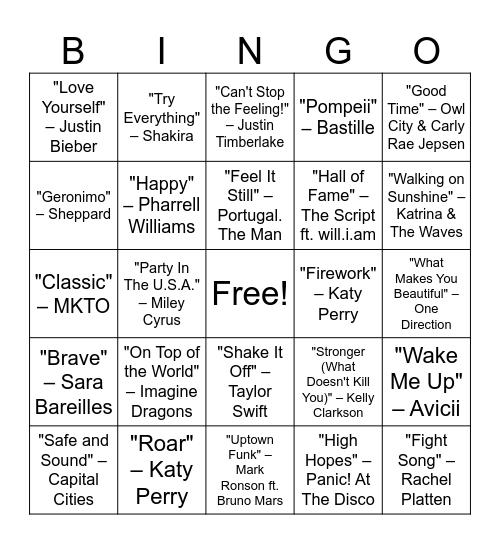 Music Bingo! Bingo Card