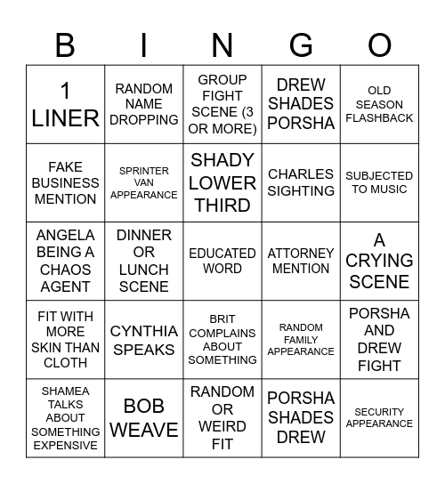 ATL Housewives S16 EP 10 Bingo Card