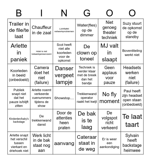 le villi & silenzio bingo Card