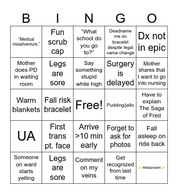 Surgery Bingo Card