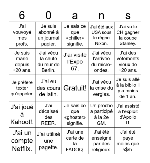 Es-tu un.e retraité.e? Bingo Card