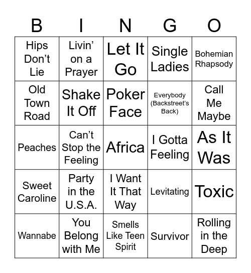 Belmont Night Live Music Bingo Card