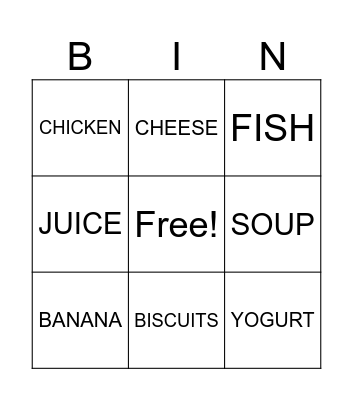 FOOD Bingo Card