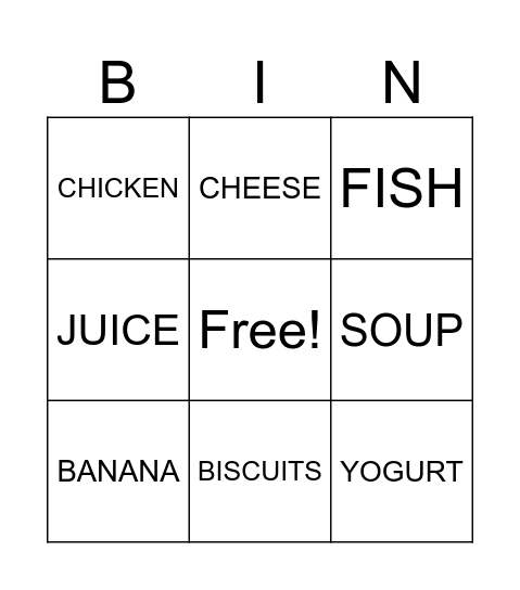 FOOD Bingo Card