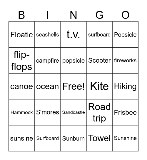 Summertime Bingo Card