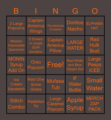 Concessions BINGO Card