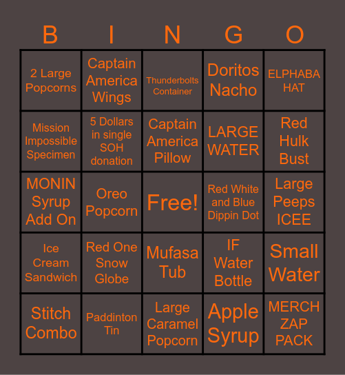 Concessions BINGO Card
