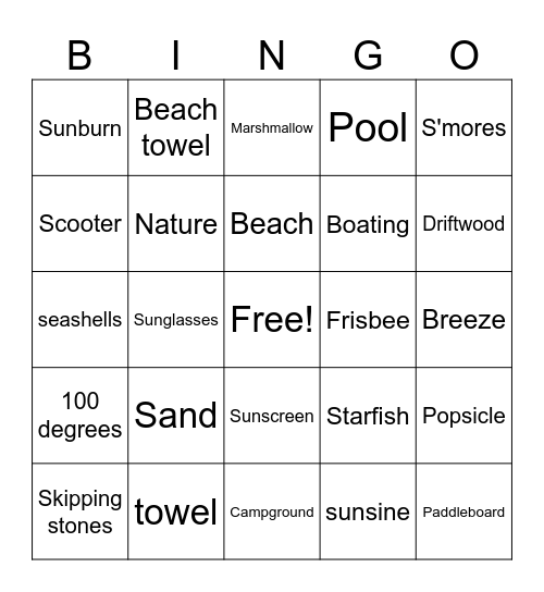 Summertime Bingo Card