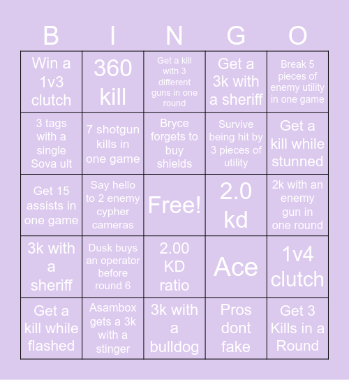 Valorant Bingo Card