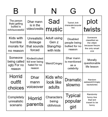Dhar mann Bingo Card
