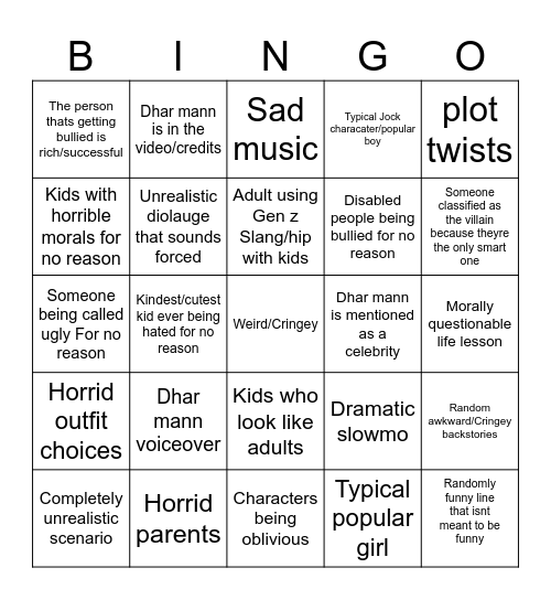 Dhar mann Bingo Card