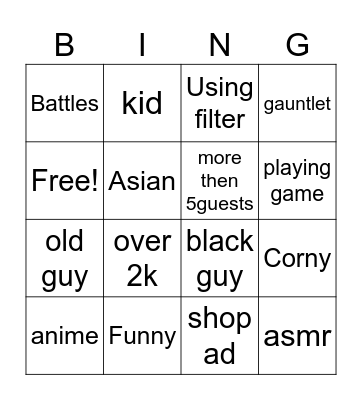 Untitled Bingo Card