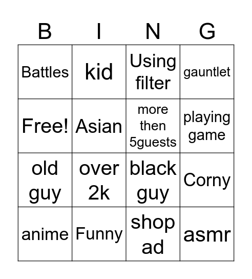 Untitled Bingo Card