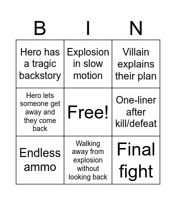 Action Movie Bingo Card