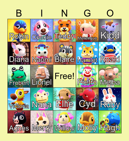 Animal Crossing Bingo Card