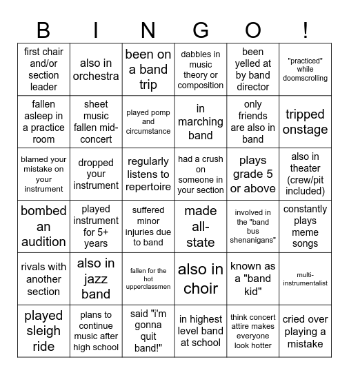 band kid bingo Card