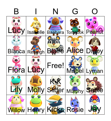 Animal Crossing Bingo Card