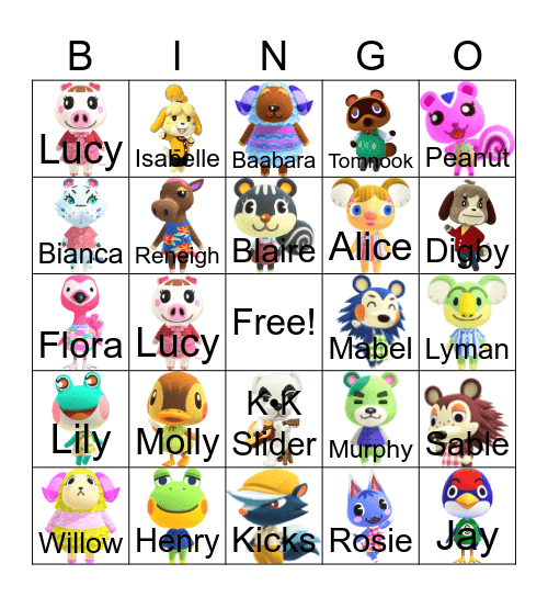 Animal Crossing Bingo Card
