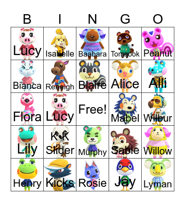 Animal Crossing Bingo Card