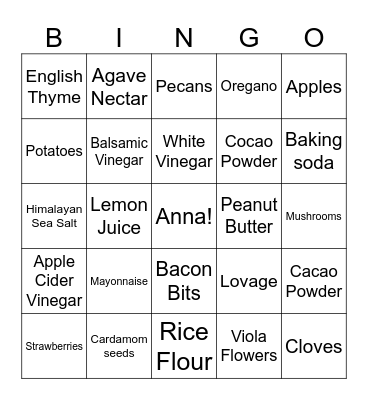 Anna's Bridal Bingo Card