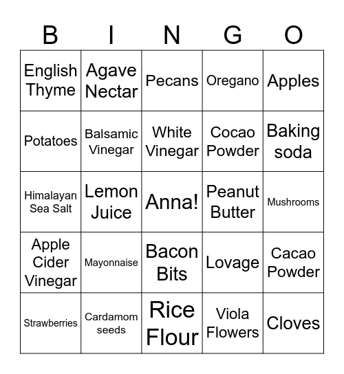 Anna's Bridal Bingo Card