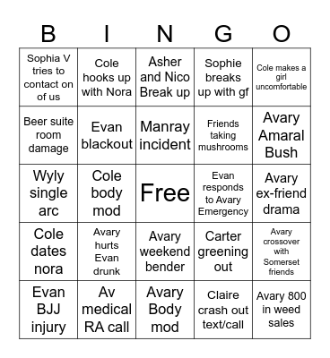 Fall Semester Bingo Card