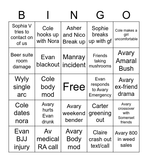 Fall Semester Bingo Card