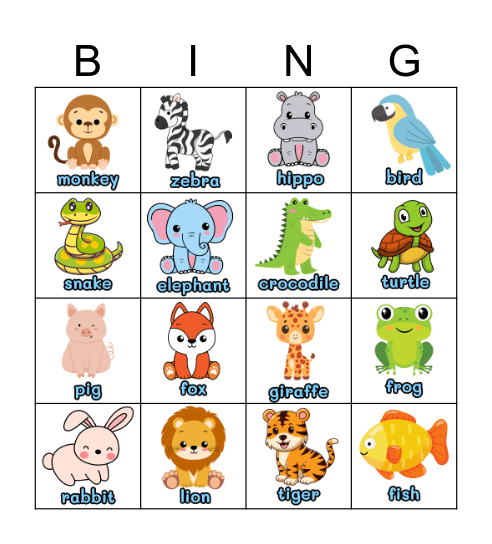Animal Bingo Card