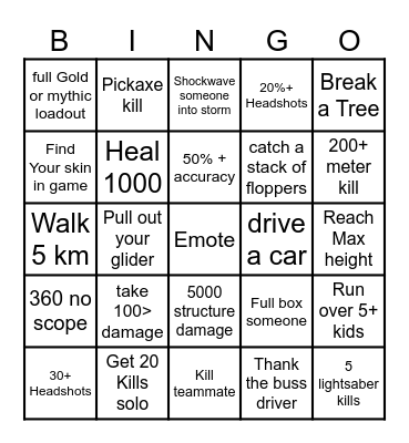 Fortnite Bingo Card
