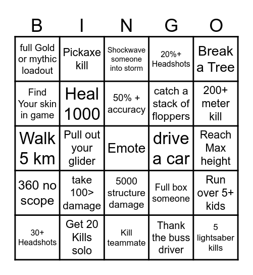 Fortnite Bingo Card