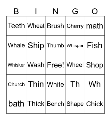 Phonics Bingo Card