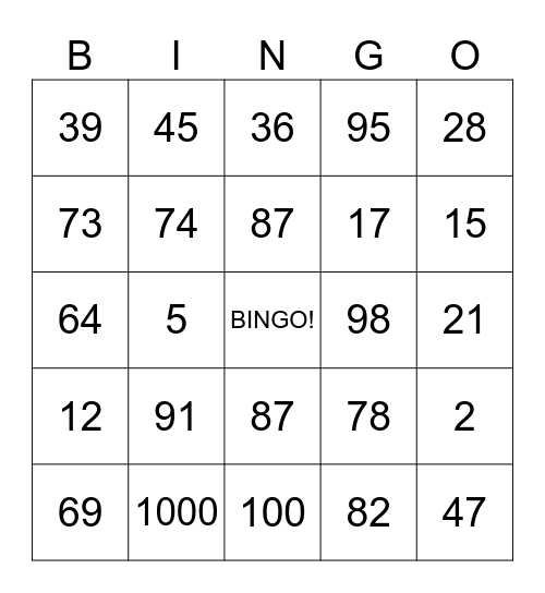 Numéros Bingo Card