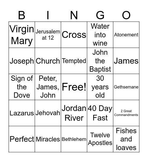 The Life of Jesus Christ Bingo Card