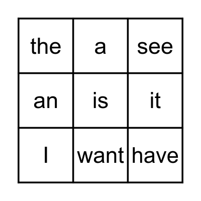 Bingo Game: Sight Words Bingo Card